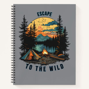 Flucht in die wilde Vintage-Camping-Sonnenuntergan Notizbuch