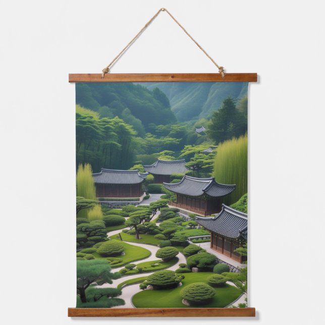 "Flucht in ein verstecktes Tal - Natur & Erbe Wandteppich Mit Holzrahmen (Vorderseite)