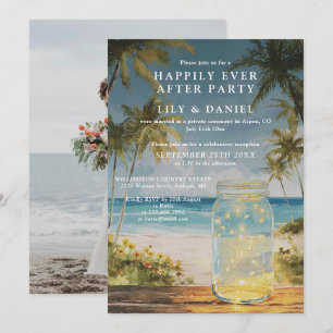 Flucht Strand Mason Jar Hochzeitsempfang Foto Einladung