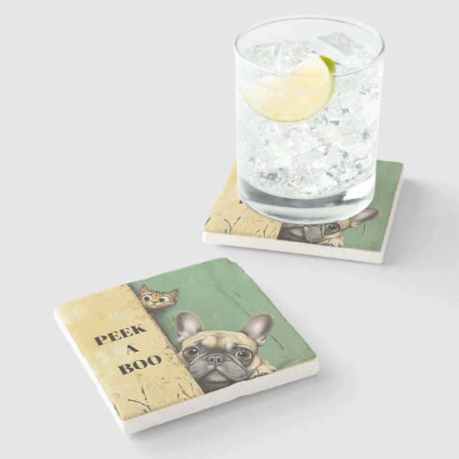 Flüchtige Blick A Boo Cat Dog Steinuntersetzer (Seitenansicht)