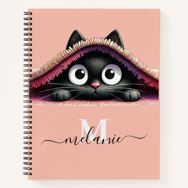 Flüchtige Blick-a-Boo Kätzchen-Skriptname Monogram Notizbuch (Vorderseite)