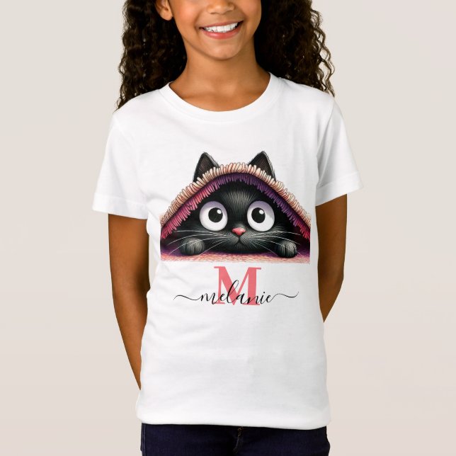 Flüchtige Blick-a-Boo Kitten Name Monogram Girls' T-Shirt (Vorderseite)