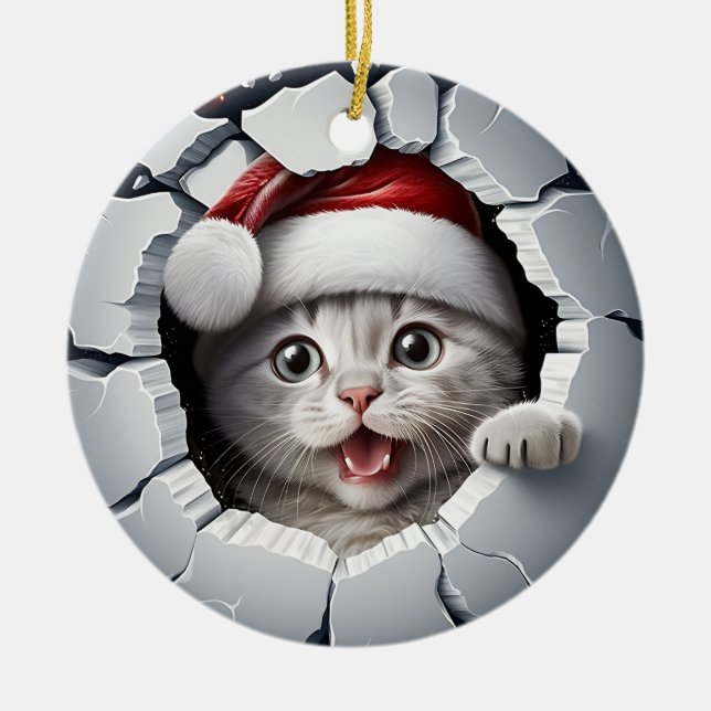 Flüchtige Blick-a-boo Kitten Weihnachten Keramik Ornament (Vorne)