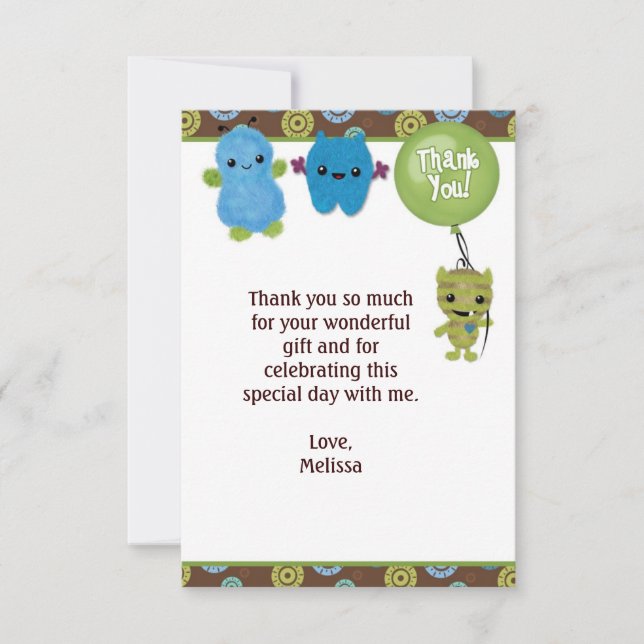 Flüchtige Blick a Boo MONSTERS Vielen Dank 3.5"x5" Dankeskarte (Vorderseite)