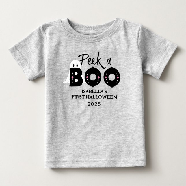 Flüchtige Blick A Boo Personalisiert Baby's 1. Hal Baby T-shirt (Vorderseite)