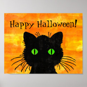 Flüchtige Blick-A-Boo-Schwarze Katze zu Halloween- Poster