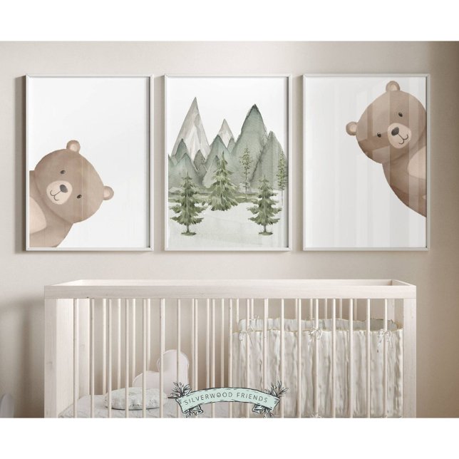 Flüchtige Blick Woodland Bear Kinderzimmer Prints Bilderwand Sets (Von Creator hochgeladen)