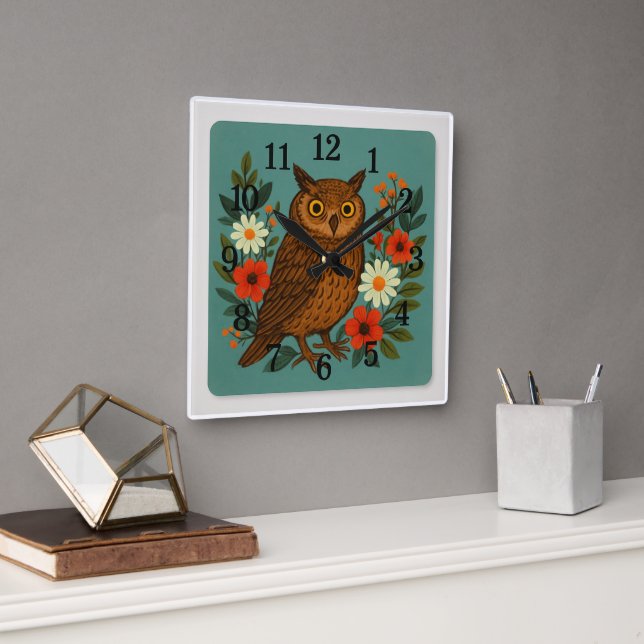 Flüchtige Eule und Blume Uhr (Büro)