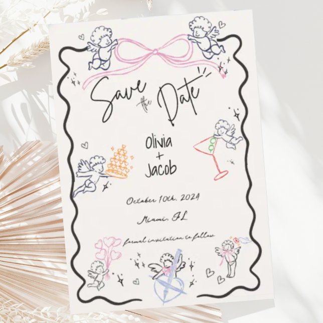 Flüchtige Hand Drawn Cupid Scribble Bow Wedding Einladung (Von Creator hochgeladen)