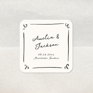 Flüchtige handgezeichnete Hochzeit Quadratischer Aufkleber