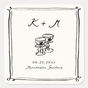 Flüchtige, handgezogene Hochzeitsdoodles Quadratischer Aufkleber