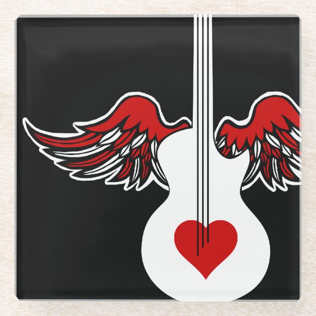 Flüchtige Herzgitarre Glasuntersetzer (Vorderseite)