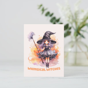 Flüchtige Hexen - Niedliche Halloween-Hexe Postkarte