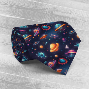 Flüchtige Objekte Planeten Weltraum Kunst Krawatte