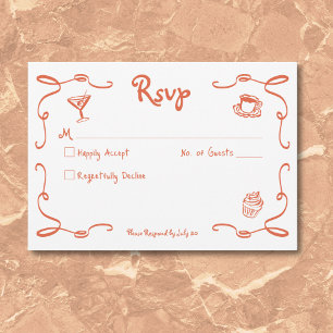 Flüchtige Retro Hand Drawn Sonnenuntergang Orange  RSVP Karte
