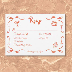 Flüchtige Retro Hand Drawn Sonnenuntergang Orange RSVP Karte