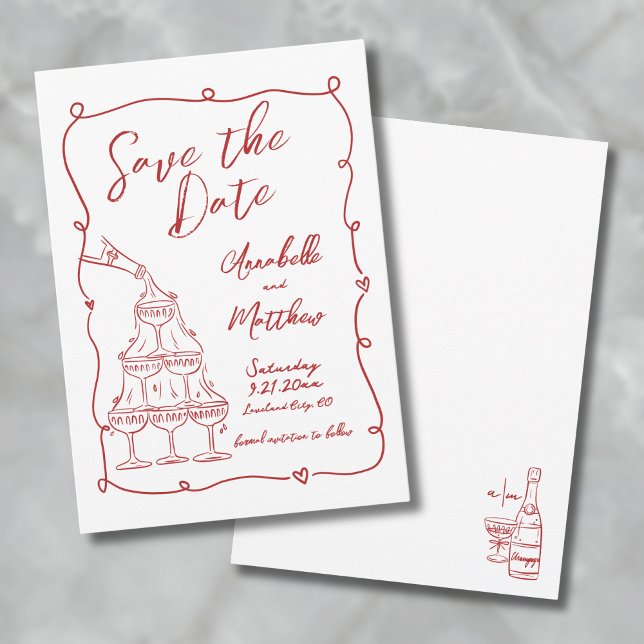 Flüchtige, rot gezeichnete Hochzeit retten das Dat Save The Date (Whimsical Hand Drawn Red Wedding Save The Date)