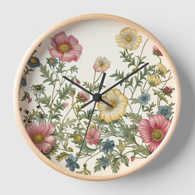 Flüchtige Wildblumen Wall Clock Uhr (Vorderseite)