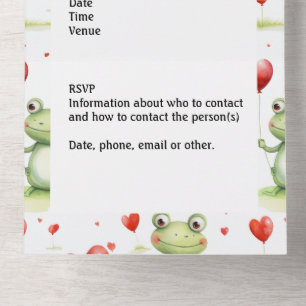 Flüchtiger Frosch mit roten Herzblasen All In One Einladung