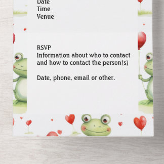 Flüchtiger Frosch mit roten Herzblasen All In One Einladung