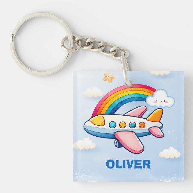 Flüchtiges Flugzeug mit Regenbogen Schlüsselanhänger (Vorderseite)