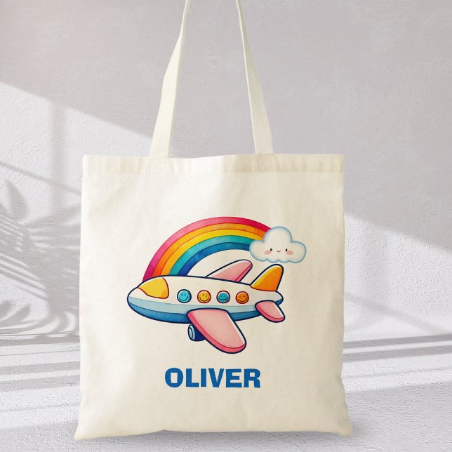 Flüchtiges Flugzeug mit Regenbogen Tragetasche (Von Creator hochgeladen)