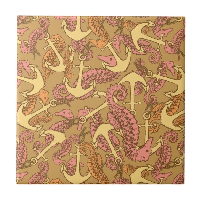 Flüchtiges Seepferd-und Anker-Muster Fliese (Vorderseite)