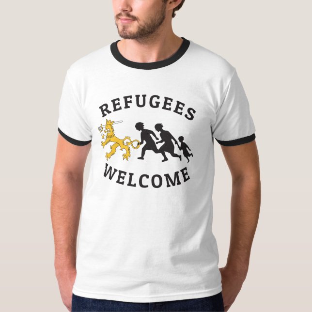 Flüchtlinge begrüßen Suomileijona auttamassa T-Shirt (Vorderseite)