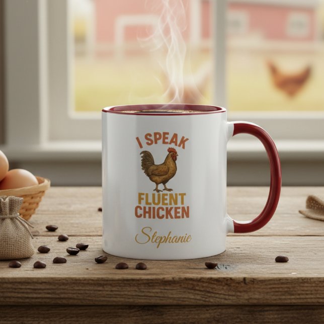 Fluent Chicken Chatter Mug Tasse (Personalized chicken humor coffee mug)