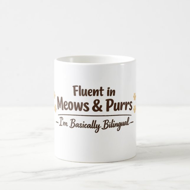 Fluent in Meows & Purrs Funny Cat Lover Gift Kaffeetasse (Mittel)
