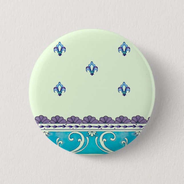 Fluer De Lis Blue Swirl Design Button (Vorderseite)