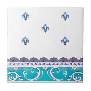 Fluer De Lis Blue Swirl Design Fliese