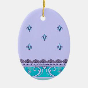 Fluer De Lis Blue Swirl Design Keramikornament