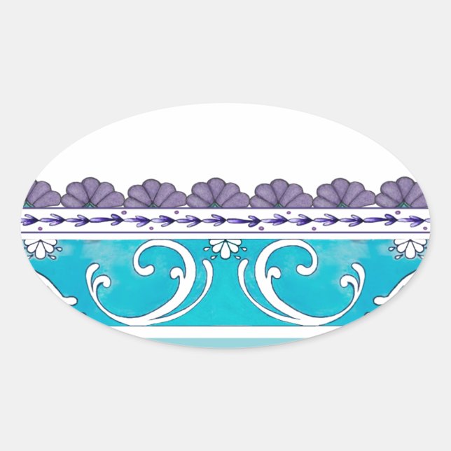 Fluer De Lis Blue Swirl Design Ovaler Aufkleber (Vorderseite)