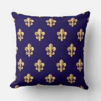 Fluer De Lis Blue und Gold Throw Kissen