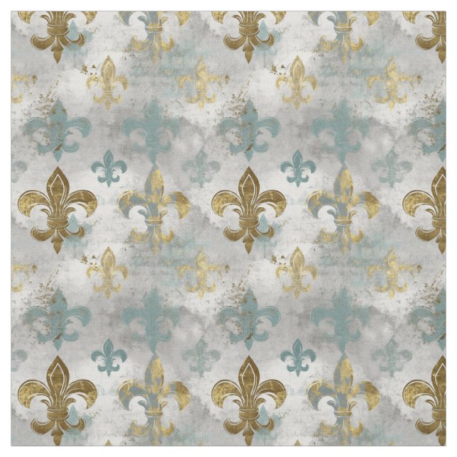 Fluer de Lis | Soft Blue & Gold Stoff (Muster)
