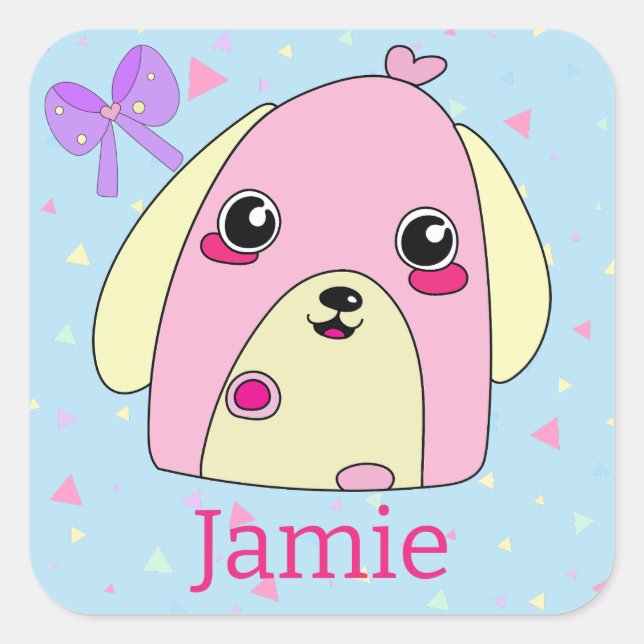 Fluff Herz der Niedliche Hund Quadratischer Aufkleber (Vorderseite)