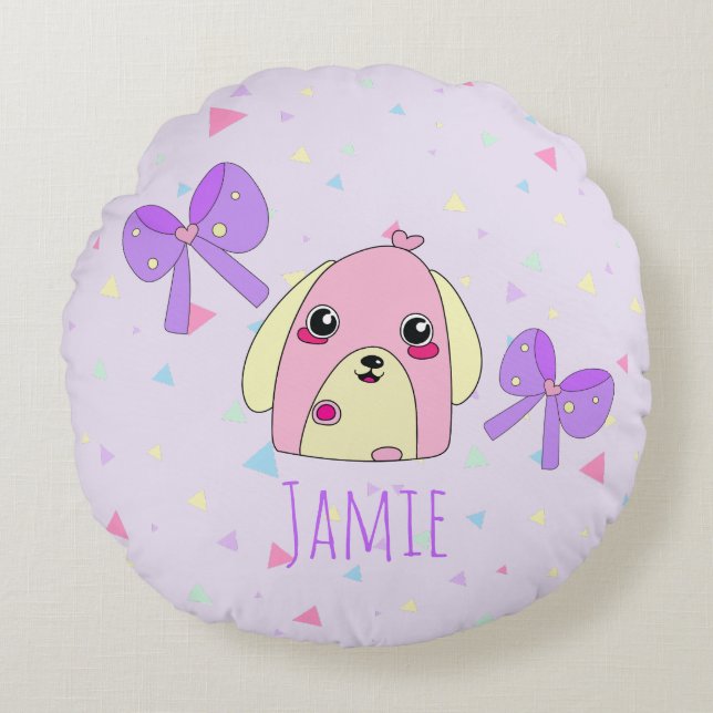 Fluff Herz des Niedlichen Hundebauschkissen Rundes Kissen (Vorderseite)