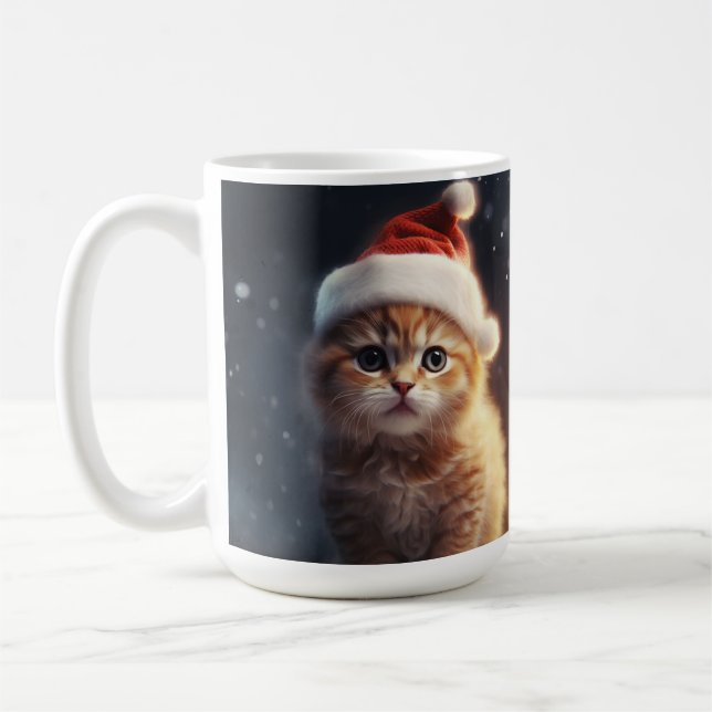 FLÜFFE ORANGE KITTEN MIT NIEDLICHER WEIHNACHTSMANN KAFFEETASSE (Links)