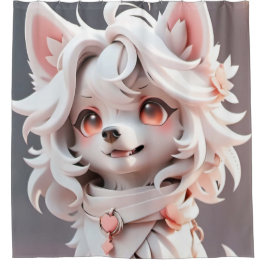 Fluffe, rosa und weiße Welpe Duschvorhang