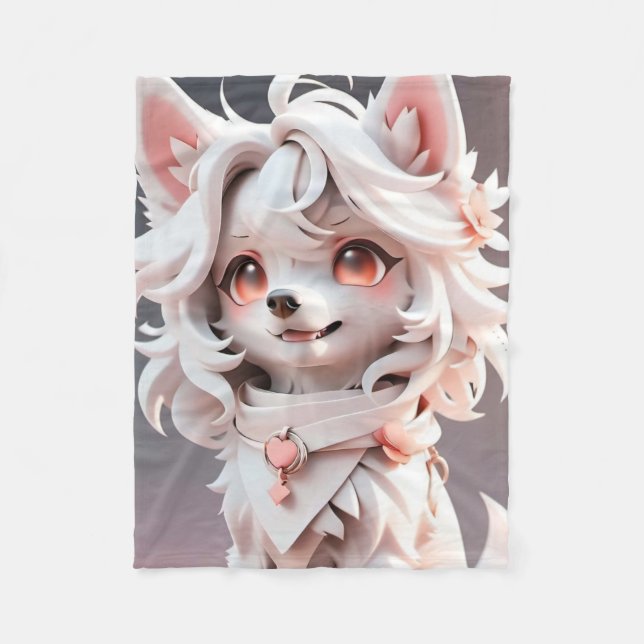 Fluffe, rosa und weiße Welpe Fleecedecke (Vorderseite)