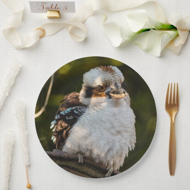 Fluffed up lacht kookaburra pappteller (Hochzeit)