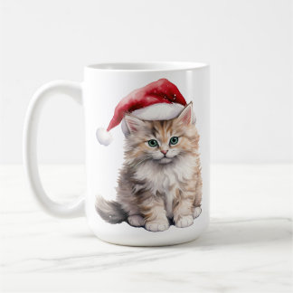 FLÜFFEN WEISS LANGE HAIRED CAT MIT WEIHNACHTSMANNM KAFFEETASSE