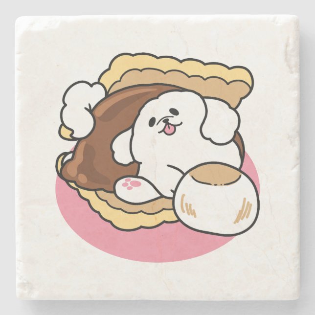 Fluffier als a S’more - Niedlicher Hund und Desser Steinuntersetzer (Vorderseite)