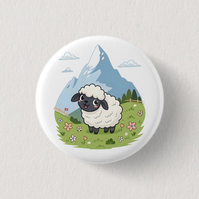 Fluffiest Lawn Mower – Adorable Blacknose Sheep Button (Vorderseite)