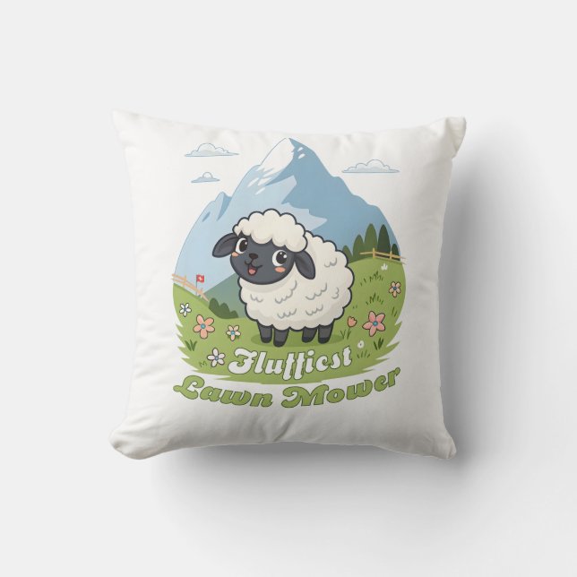 Fluffiest Lawn Mower – Adorable Blacknose Sheep Kissen (Vorderseite)