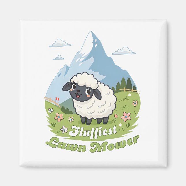 Fluffiest Lawn Mower – Adorable Blacknose Sheep Magnet (Vorne)