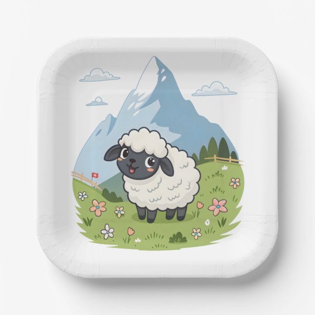 Fluffiest Lawn Mower – Adorable Blacknose Sheep Pappteller (Vorderseite)