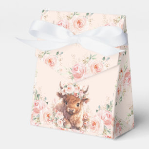 Fluffige Highland-Kuh Rosa Blumen-Baby-Party Geschenkschachtel