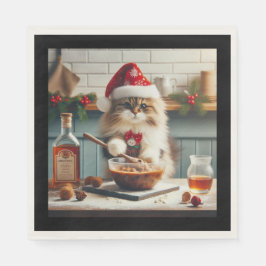 Fluffige Katze backt boozy Weihnachtspudding  Serviette